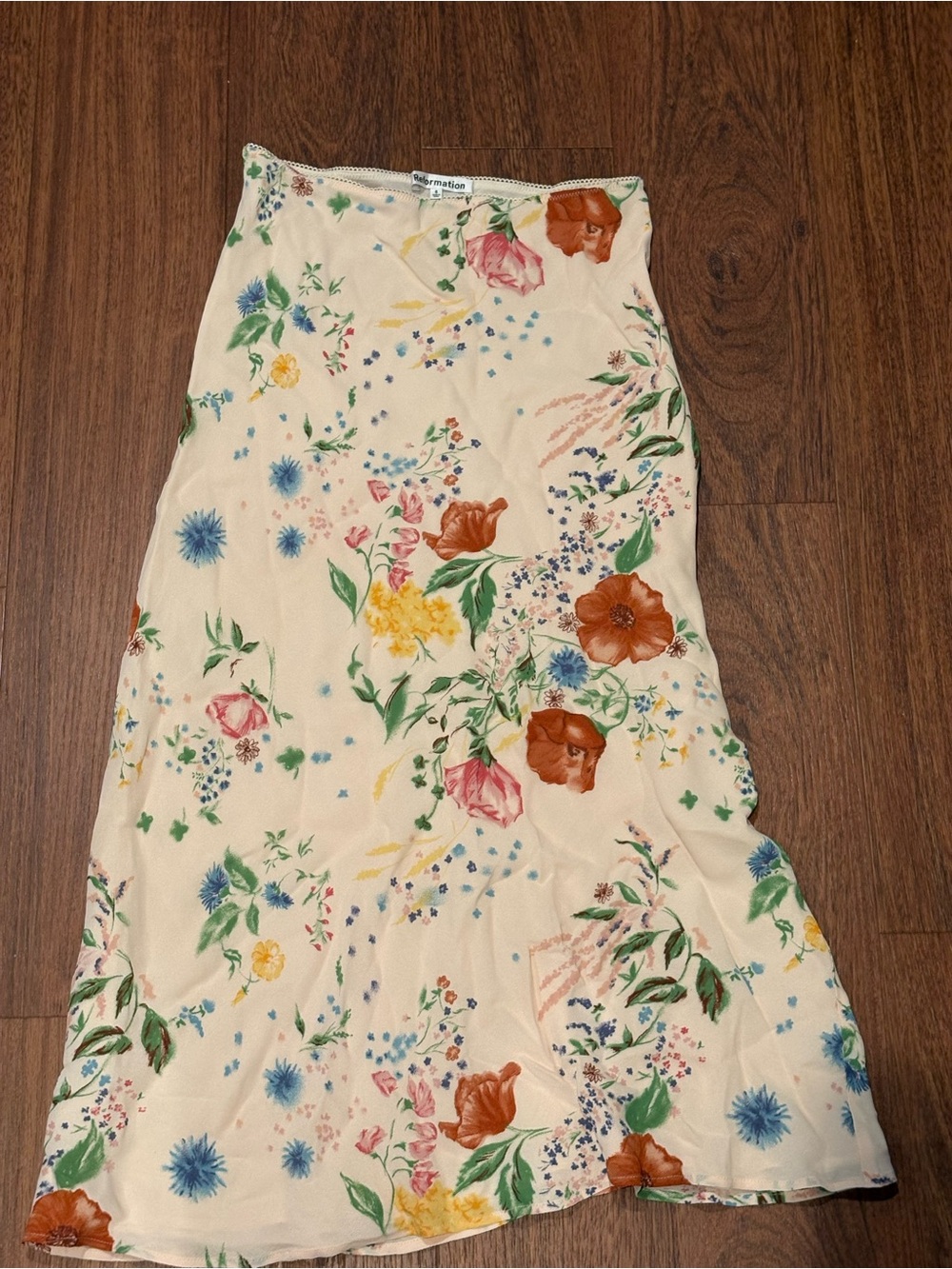 Reformation Layla Cream Maxi Skirt with Multicolor Floral Print